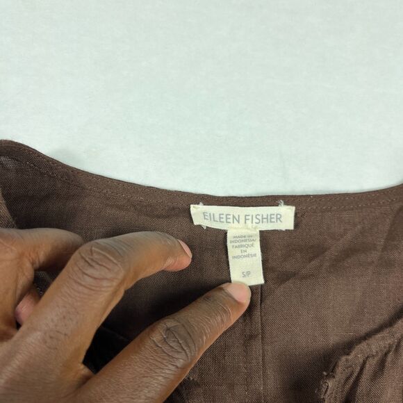 Eileen Fisher Organic Linen Tunic Top Brown Minimalist Boxy Short Sleeve Small - Picture 3 of 9